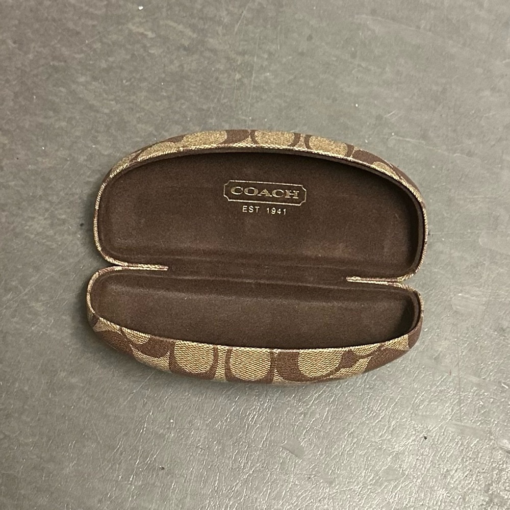Coach Brown Monogram Sunglass Case with Gold Logo